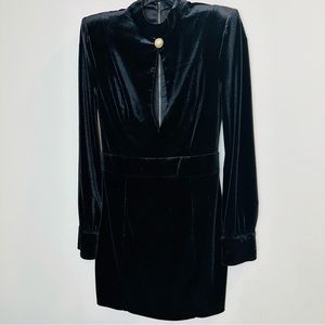Fashion Nova Mini Dress Women’s L Black‎ Velvet Cut Hollow Out Long Sleeve.C76